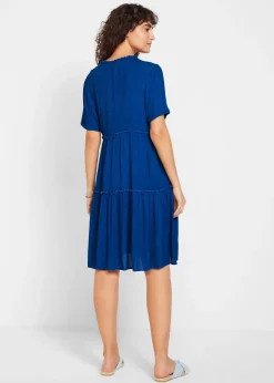 Femme bonprix Robes|Robe en crépon de viscose, longueur genou, détail encolure