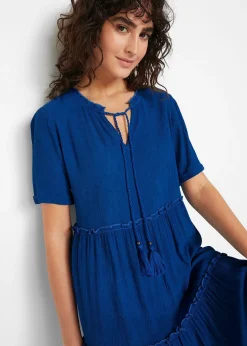 Femme bonprix Robes|Robe en crépon de viscose, longueur genou, détail encolure