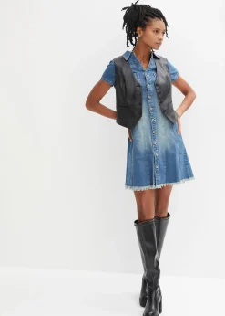 bonprix Robe en jean boutonnée avec ourlet à cru|Femme Robes