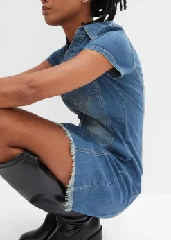 bonprix Robe en jean boutonnée avec ourlet à cru|Femme Robes