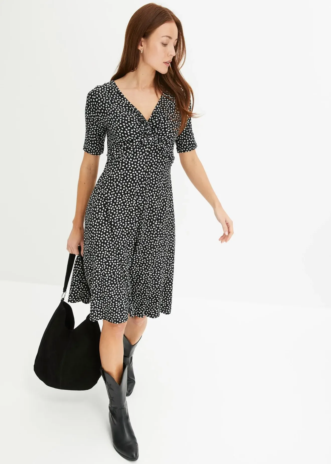bonprix Robe en jersey imprimé avec drapé|Femme Robes