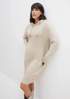 bonprix Robe en maille à capuche avec torsades|Femme Maille|Robes