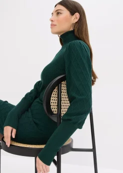 Femme bonprix Maille|Robes|Robe en maille à col roulé