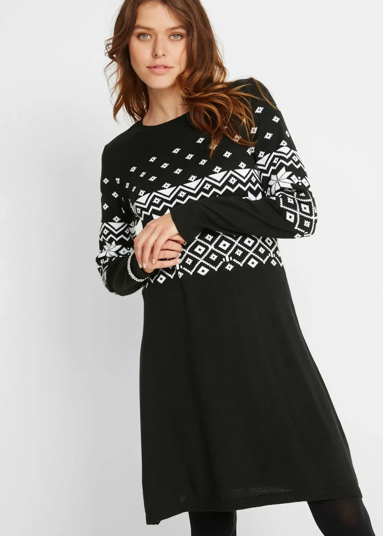 Femme bonprix Maille|Robes|Robe en maille à motif norvégien