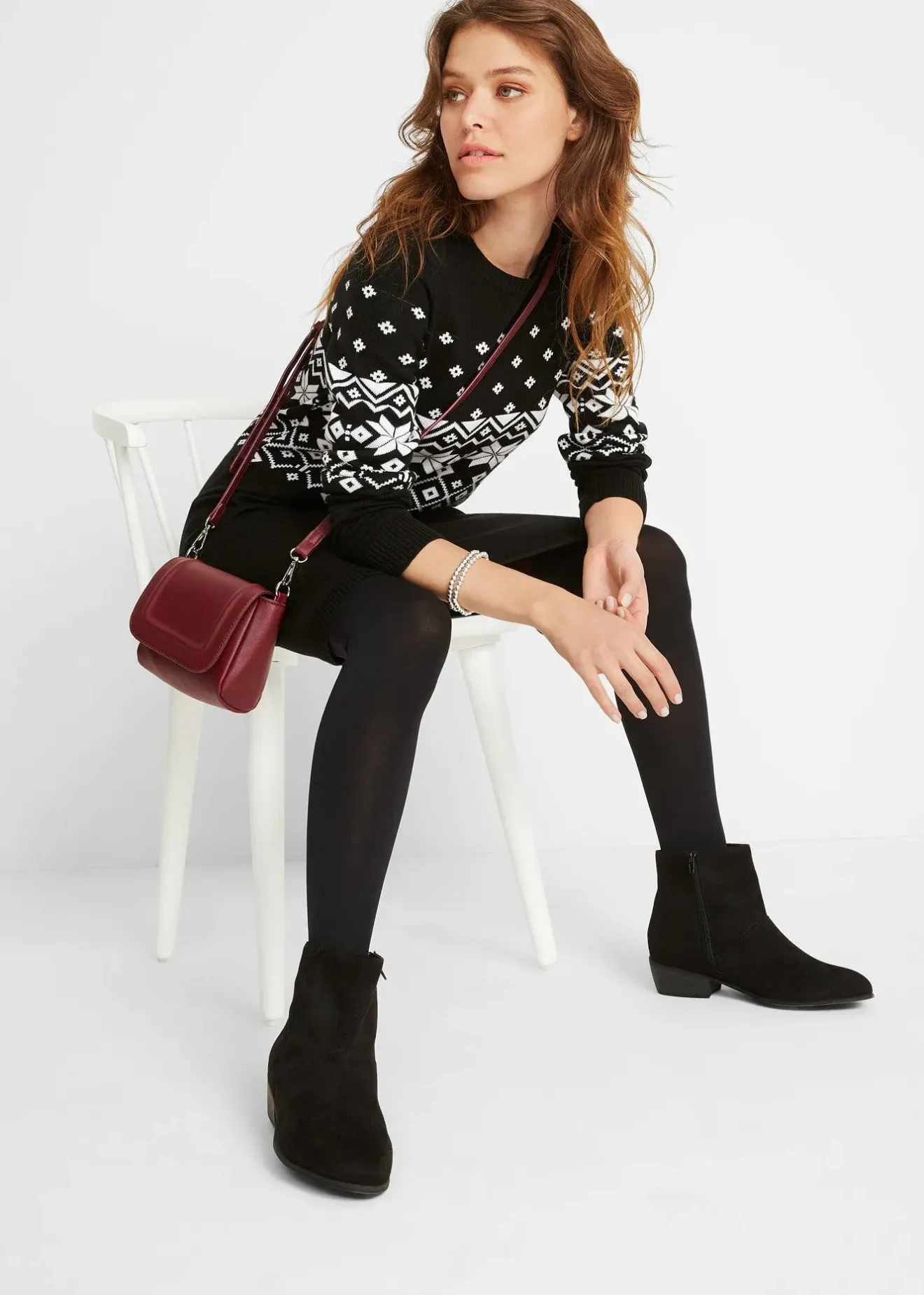 Femme bonprix Maille|Robes|Robe en maille à motif norvégien