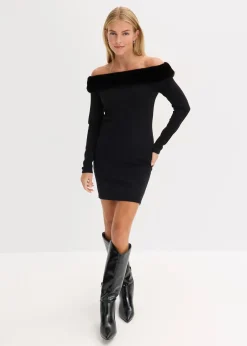 Femme bonprix Maille|Robes|Robe en maille avec empiècement peluche