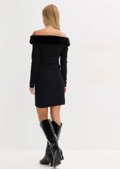 Femme bonprix Maille|Robes|Robe en maille avec empiècement peluche