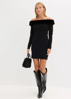 Femme bonprix Maille|Robes|Robe en maille avec empiècement peluche