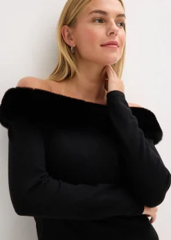 Femme bonprix Maille|Robes|Robe en maille avec empiècement peluche