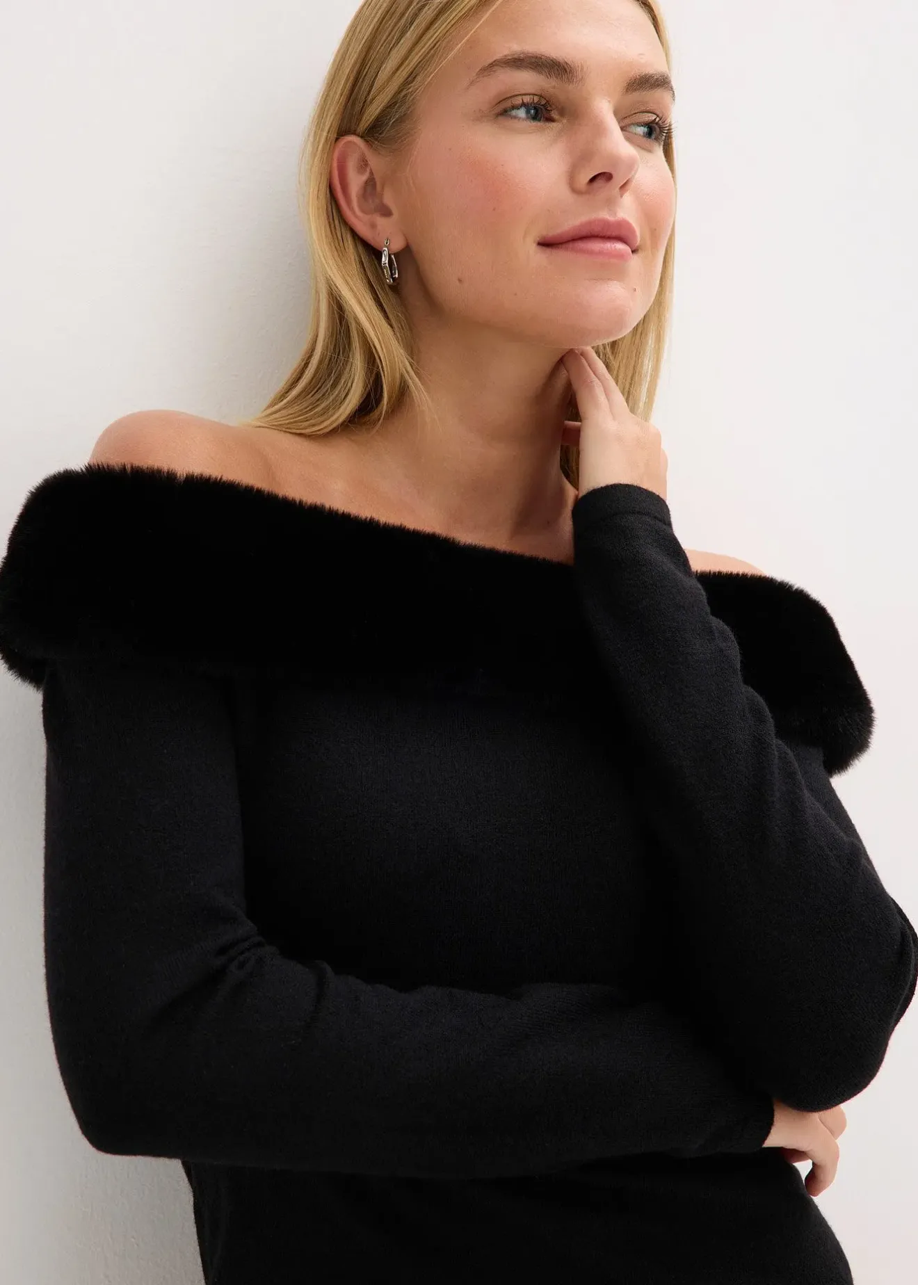 Femme bonprix Maille|Robes|Robe en maille avec empiècement peluche