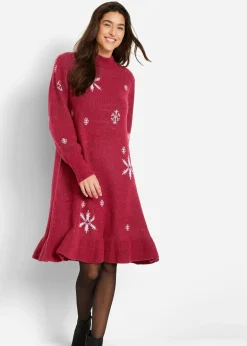 Femme bonprix Maille|Robes|Robe en maille avec flocons de neige