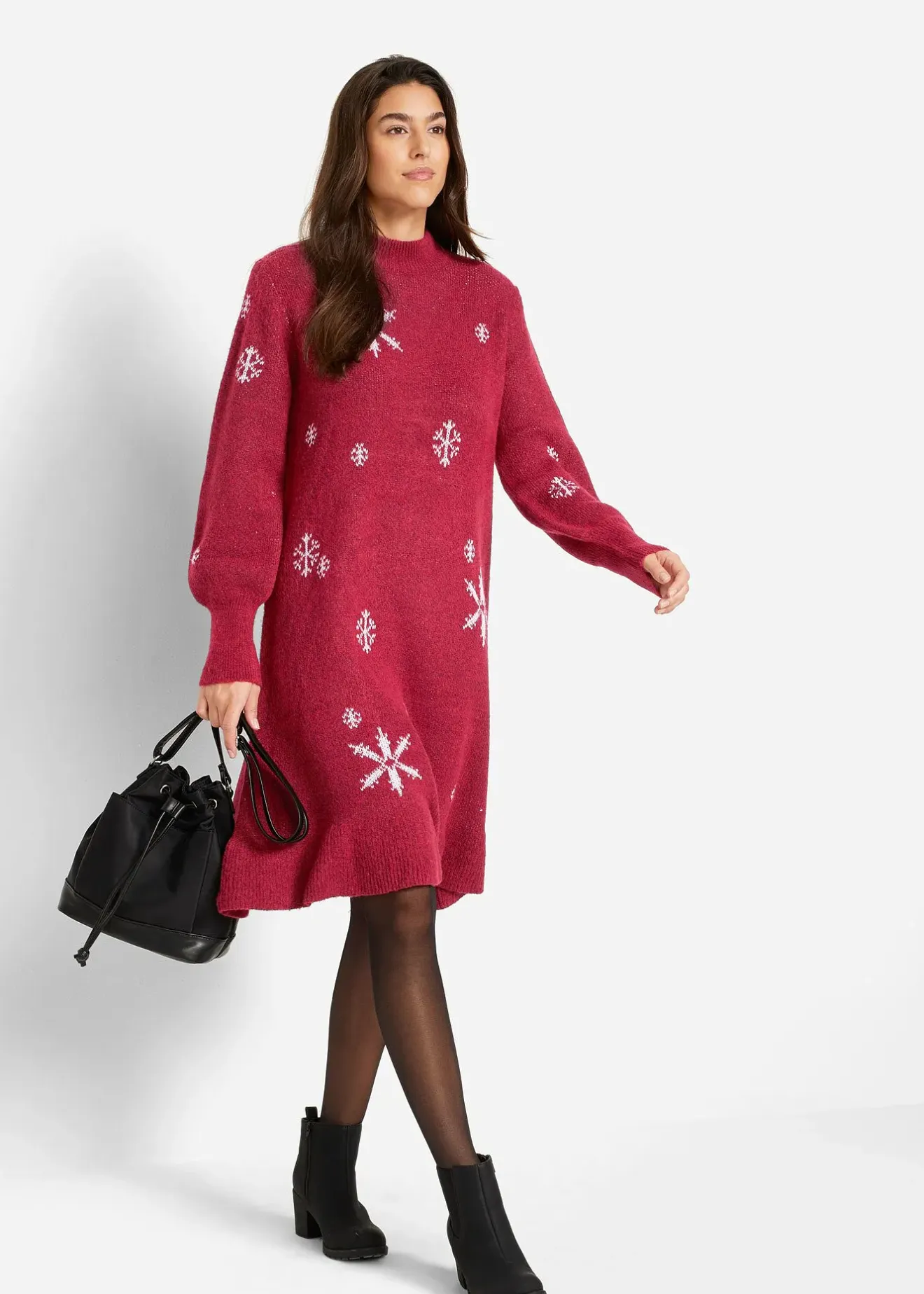Femme bonprix Maille|Robes|Robe en maille avec flocons de neige