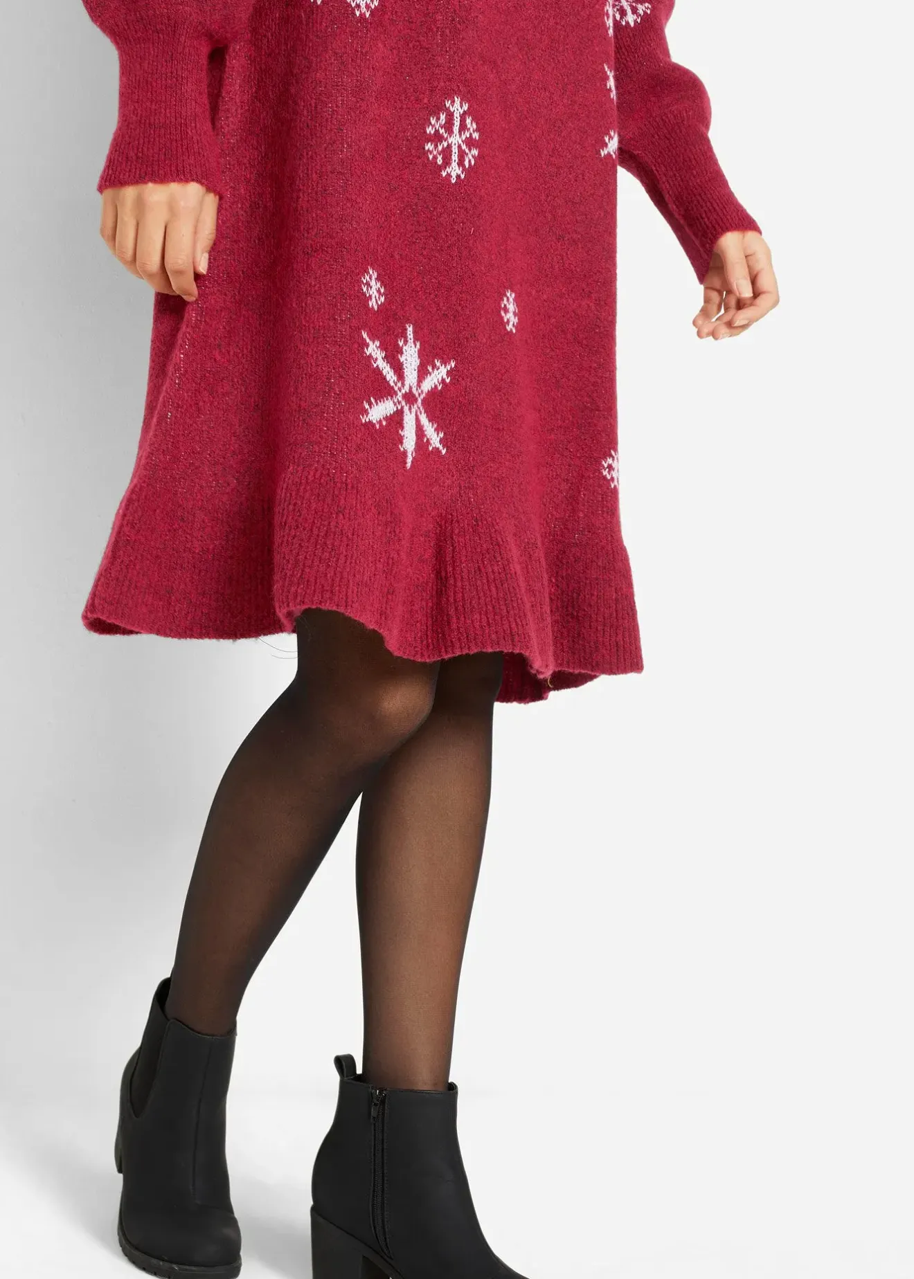 Femme bonprix Maille|Robes|Robe en maille avec flocons de neige