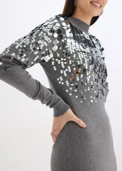 Femme bonprix Maille|Robes|Robe en maille avec sequins sur le haut
