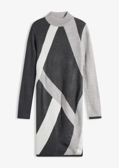 Femme bonprix Maille|Robes|Robe en maille jacquard à rayures modernes