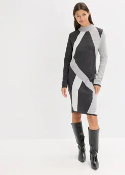 Femme bonprix Maille|Robes|Robe en maille jacquard à rayures modernes