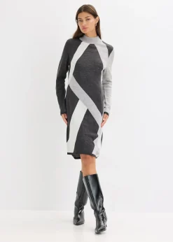 Femme bonprix Maille|Robes|Robe en maille jacquard à rayures modernes