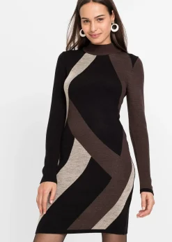 Femme bonprix Maille|Robes|Robe en maille jacquard à rayures modernes