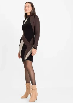 Femme bonprix Maille|Robes|Robe en maille jacquard à rayures modernes