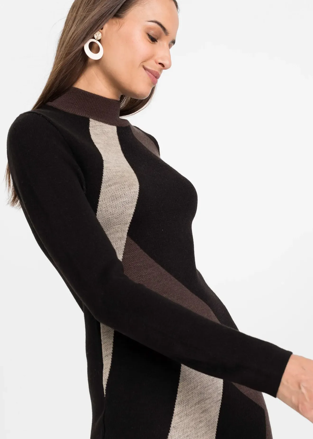 Femme bonprix Maille|Robes|Robe en maille jacquard à rayures modernes