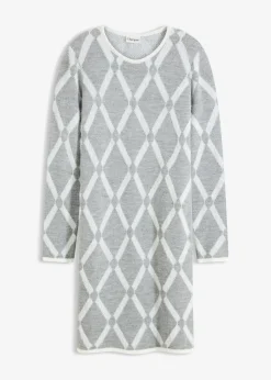 Femme bonprix Maille|Robes|Robe en maille poilue avec motif en losange