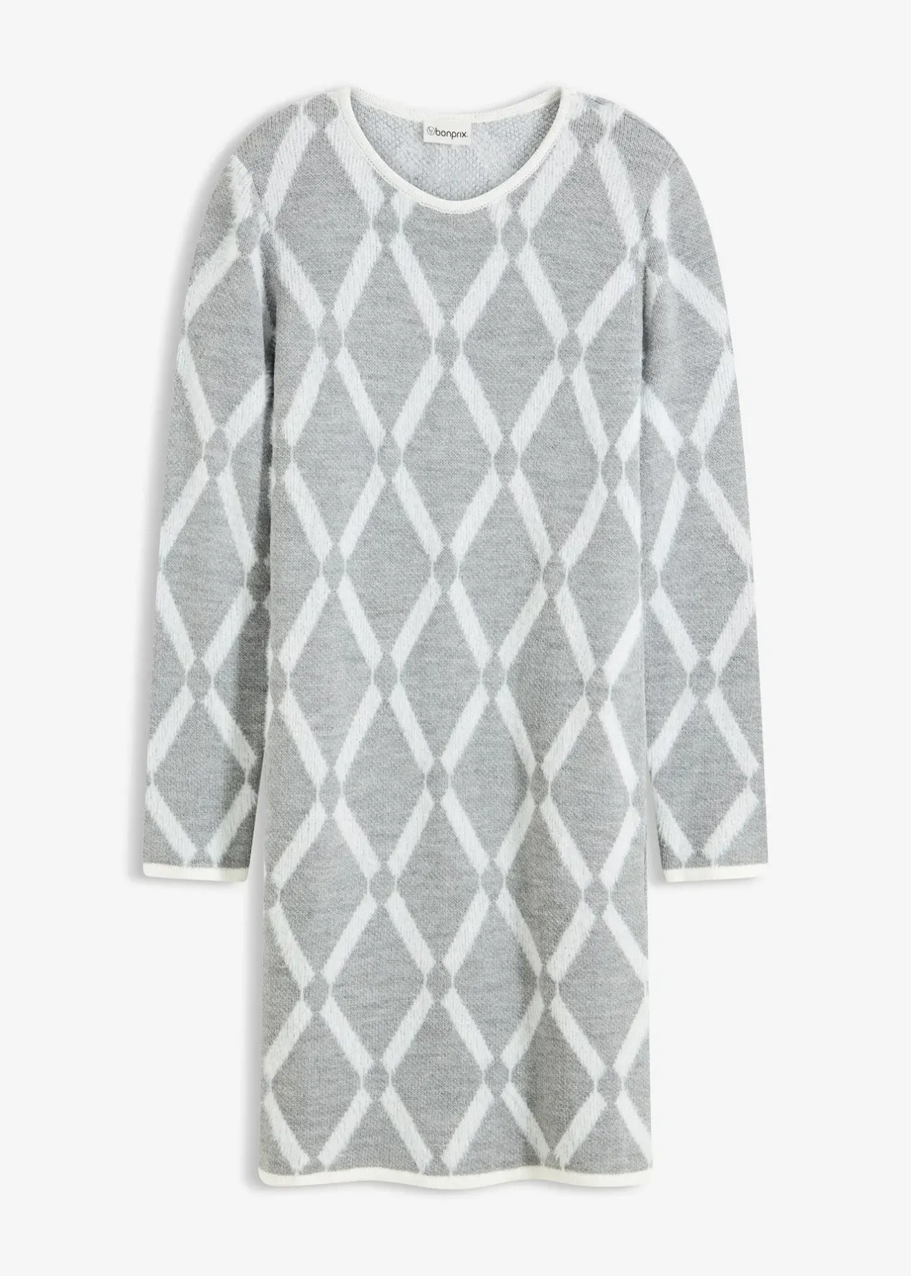 Femme bonprix Maille|Robes|Robe en maille poilue avec motif en losange