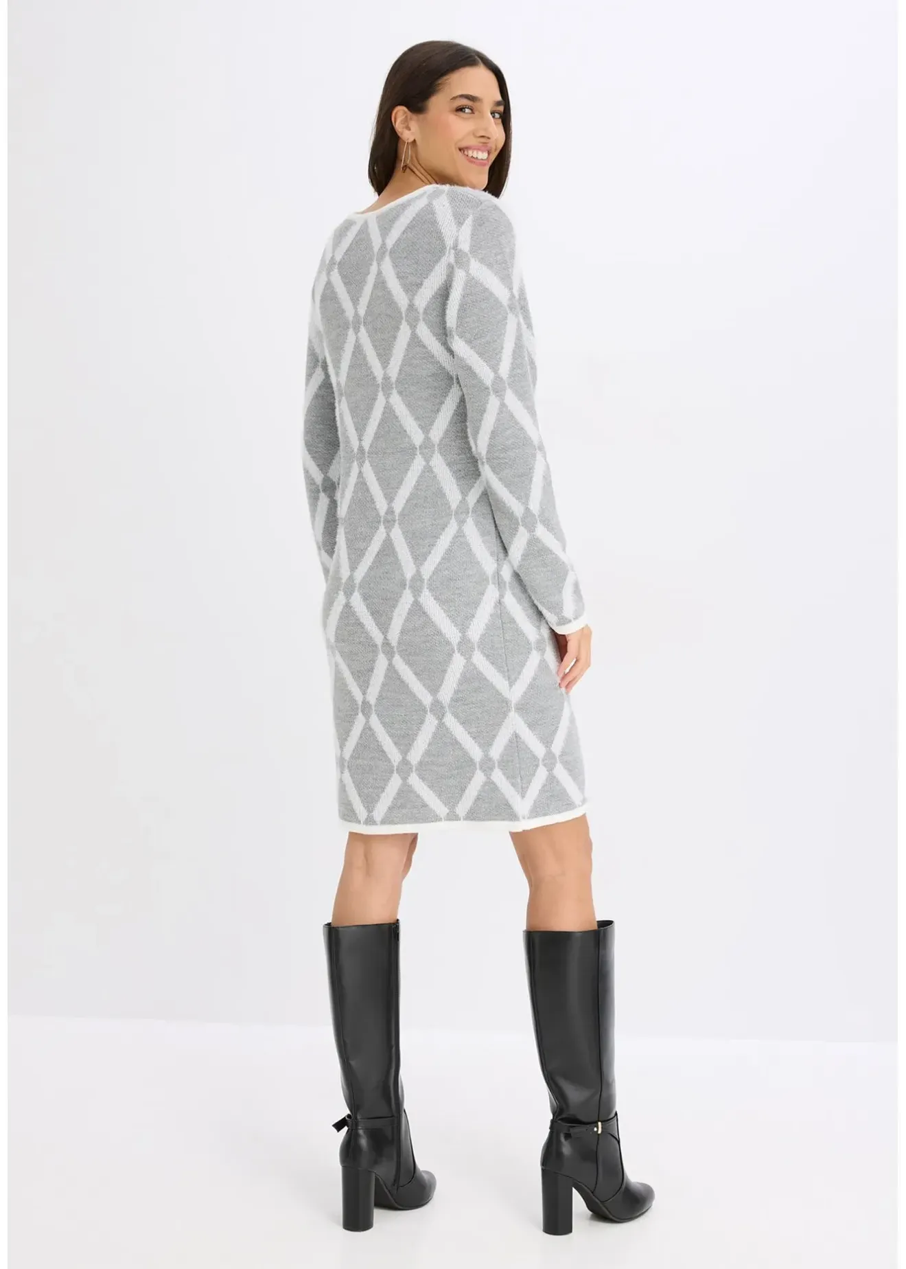 Femme bonprix Maille|Robes|Robe en maille poilue avec motif en losange