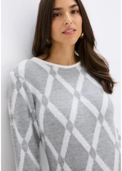 Femme bonprix Maille|Robes|Robe en maille poilue avec motif en losange