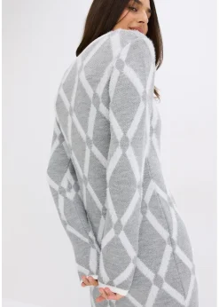 Femme bonprix Maille|Robes|Robe en maille poilue avec motif en losange