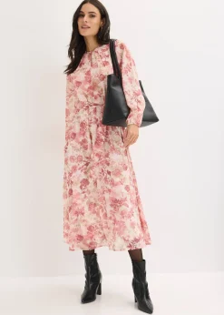 Femme bonprix Robes|Robe en mousseline avec lien à nouer (ens. 2 pces)