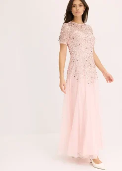 bonprix Robe longue en tulle avec sequins brodés|Femme Tailles Petite|Mode Festive