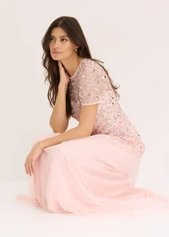 bonprix Robe longue en tulle avec sequins brodés|Femme Tailles Petite|Mode Festive
