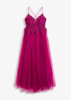 bonprix Robe longue en tulle délicat avec dentelle|Femme Mode Festive|Robes