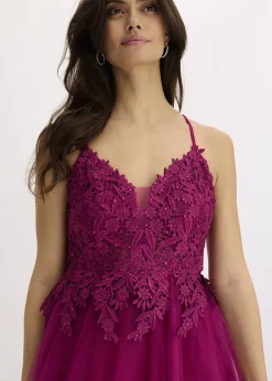 bonprix Robe longue en tulle délicat avec dentelle|Femme Mode Festive|Robes