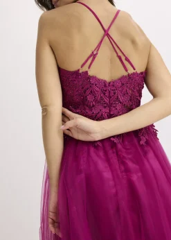 bonprix Robe longue en tulle délicat avec dentelle|Femme Mode Festive|Robes