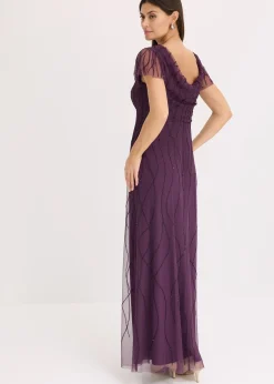 bonprix Robe longue en tulle délicat avec perles brodées|Femme Tailles Petite|Mode Festive