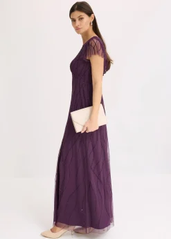 bonprix Robe longue en tulle délicat avec perles brodées|Femme Tailles Petite|Mode Festive