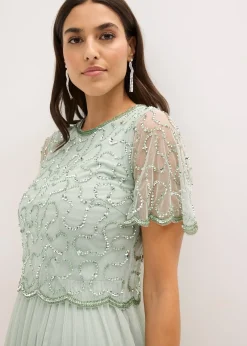 Femme bonprix Mode Festive|Robes|Robe longue en tulle fin avec sequins brodés