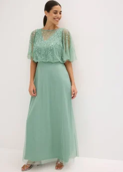 bonprix Robe longue en tulle fin avec sequins brodés|Femme Mode Festive|Robes