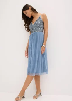 bonprix Robe midi à jupe plissée et sequins brodés|Femme Mode Festive|Robes