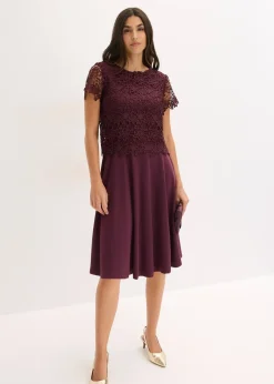 Femme bonprix Mode Festive|Robes|Robe midi avec empiècement dentelle