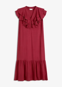 Femme bonprix Robes|Robe midi avec volants en crêpe texturé