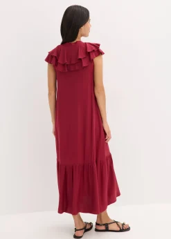 Femme bonprix Robes|Robe midi avec volants en crêpe texturé