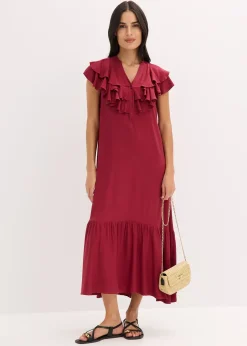 Femme bonprix Robes|Robe midi avec volants en crêpe texturé