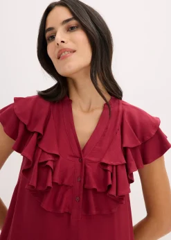 Femme bonprix Robes|Robe midi avec volants en crêpe texturé