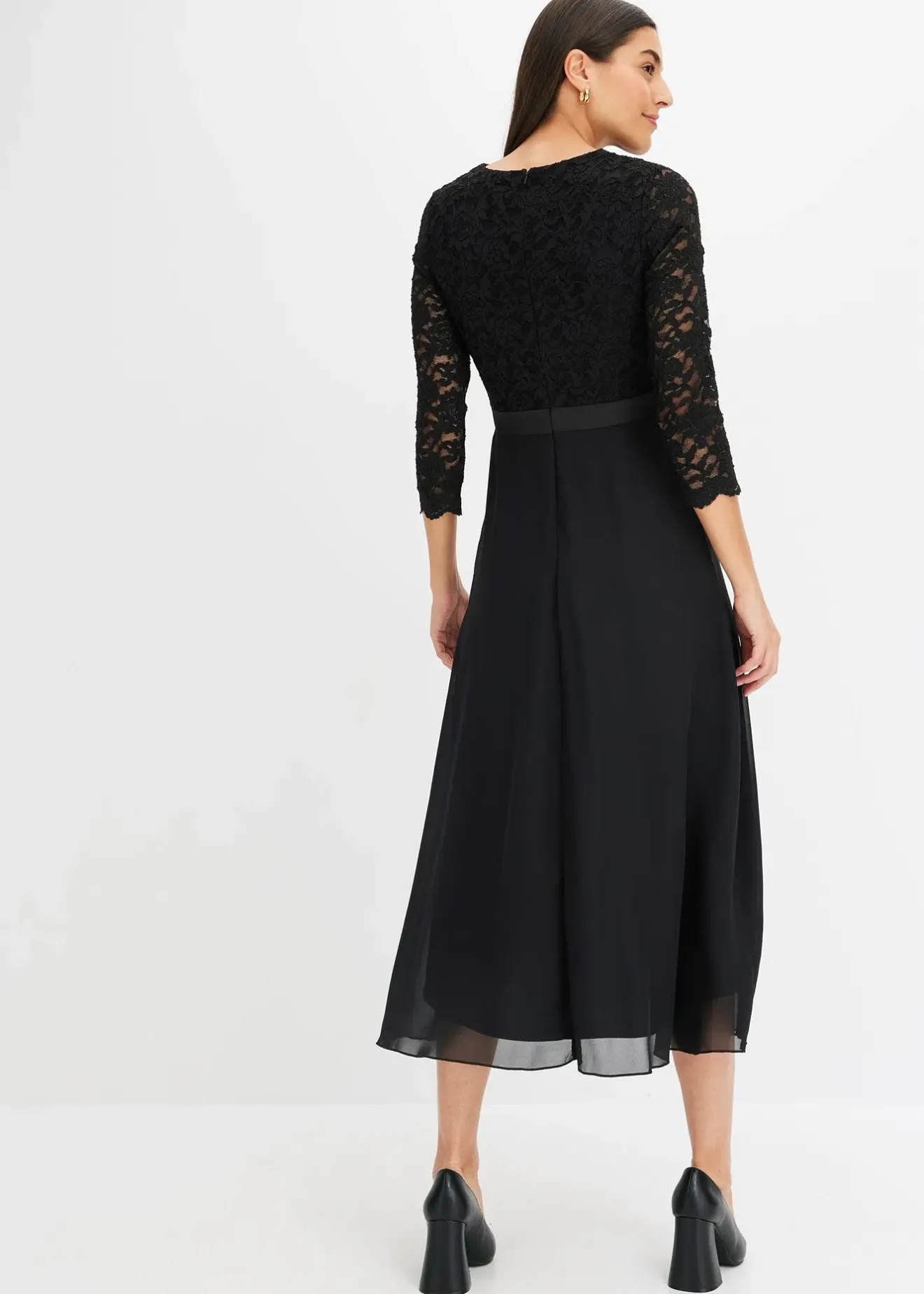 bonprix Robe midi en mousseline légère avec haut en dentelle|Femme Mode Festive|Robes