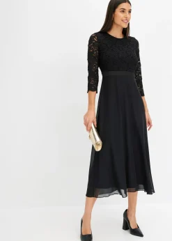 bonprix Robe midi en mousseline légère avec haut en dentelle|Femme Mode Festive|Robes