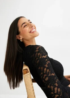 bonprix Robe midi en mousseline légère avec haut en dentelle|Femme Mode Festive|Robes