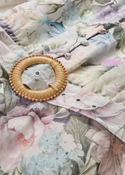 Femme bonprix Premium|Robe midi en ramie avec ceinture (ens. 2 pces)