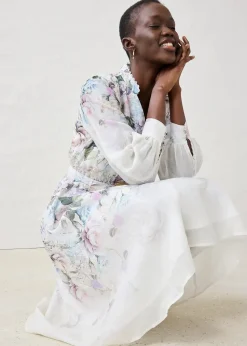 Femme bonprix Premium|Robe midi en ramie avec ceinture (ens. 2 pces)